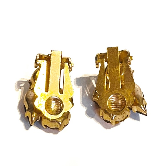 Vintage Gold Brown Tone Rhinestone Clip On Earrings Sparkly Classy Fancy Pretty - Picture 7 of 10
